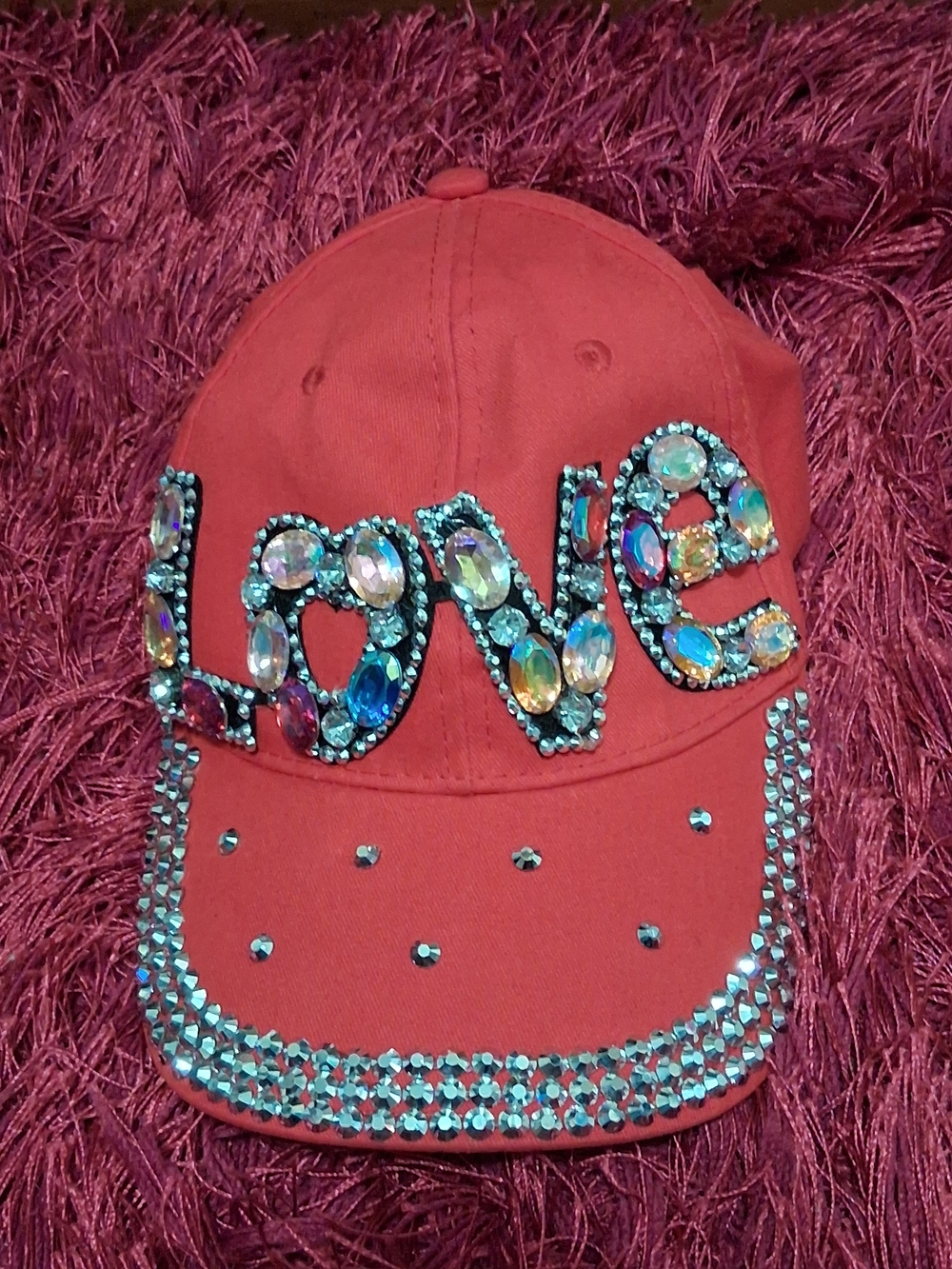Love Embellished Red Baseball Cap/Hat
